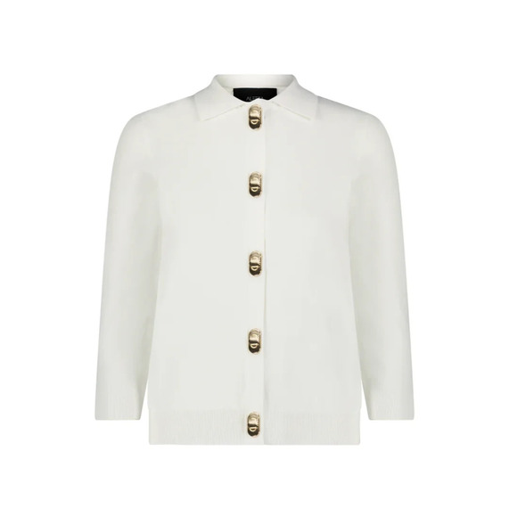 Aleeza Paris Barbara Gold Hardware Knit Cardigan Sweater XL NWT White Ivory $128 - Picture 1 of 10